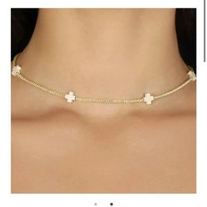 Enewton 15’’ Choker Signature Cross Gold Pattern 2mm bead - white